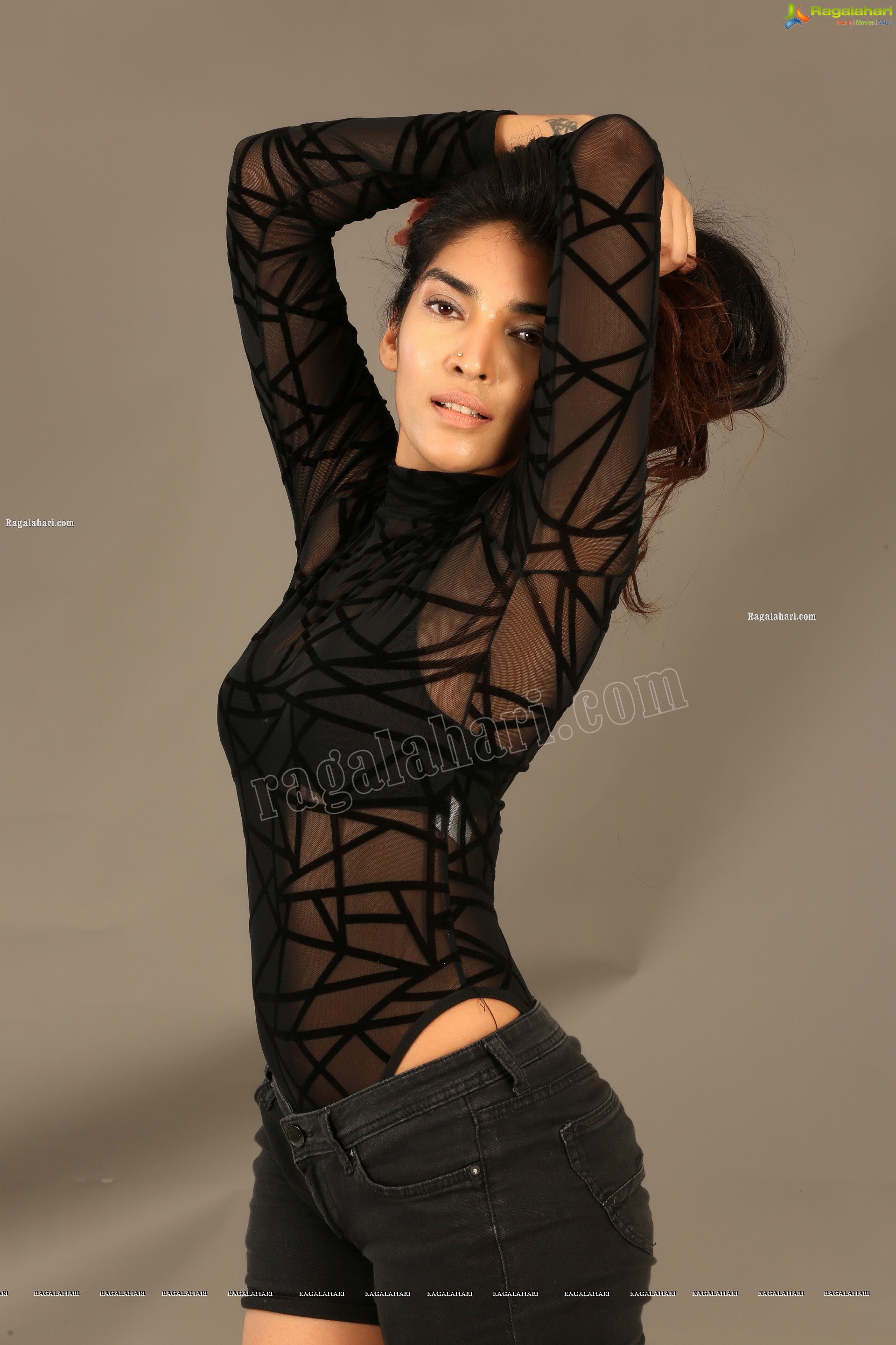 Supraja Narayan in Black Lace Top and Shorts, Exclusive Photo Shoot