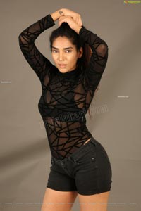 Supraja Narayan in Black Lace Top and Shorts