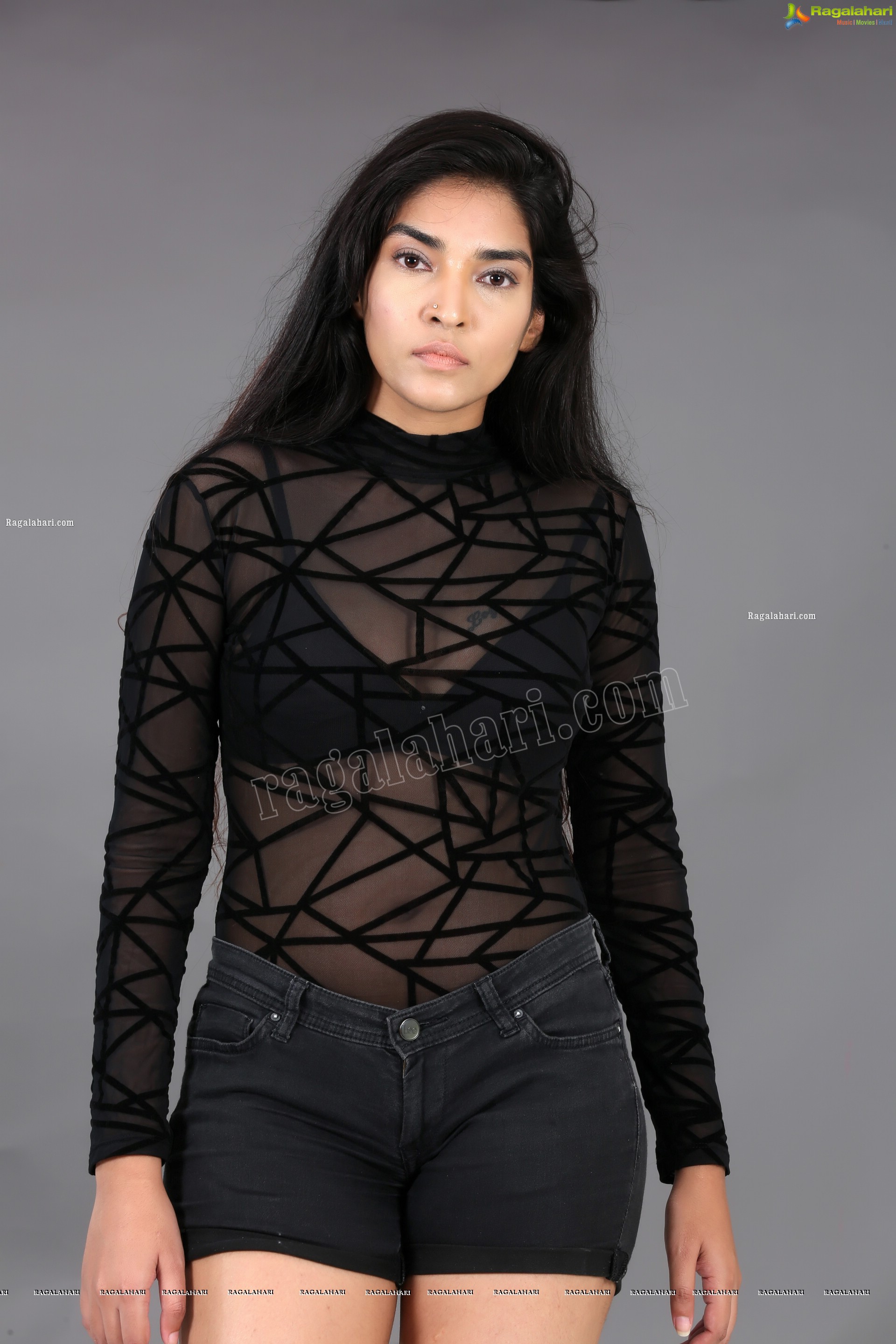 Supraja Narayan in Black Lace Top and Shorts, Exclusive Photo Shoot