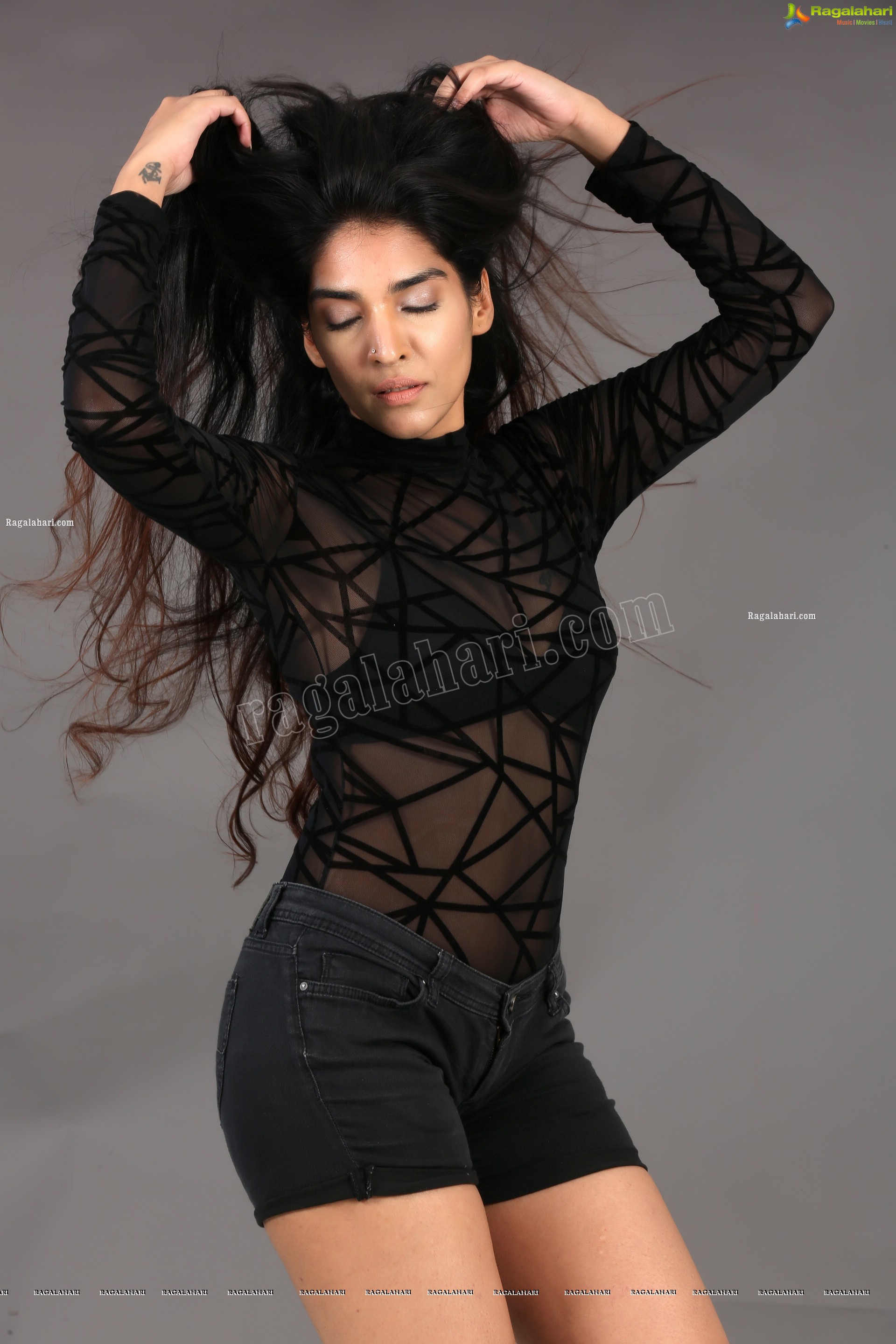 Supraja Narayan in Black Lace Top and Shorts, Exclusive Photo Shoot