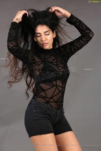 Supraja Narayan in Black Lace Top and Shorts