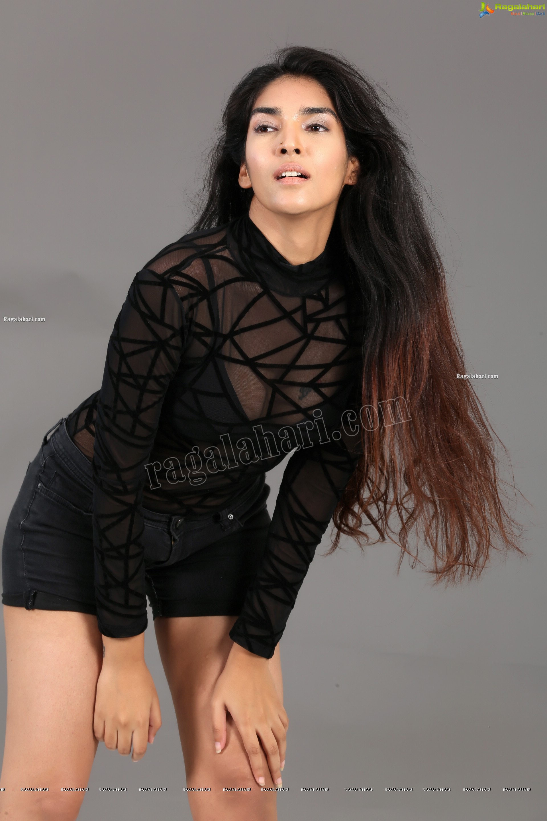 Supraja Narayan in Black Lace Top and Shorts, Exclusive Photo Shoot