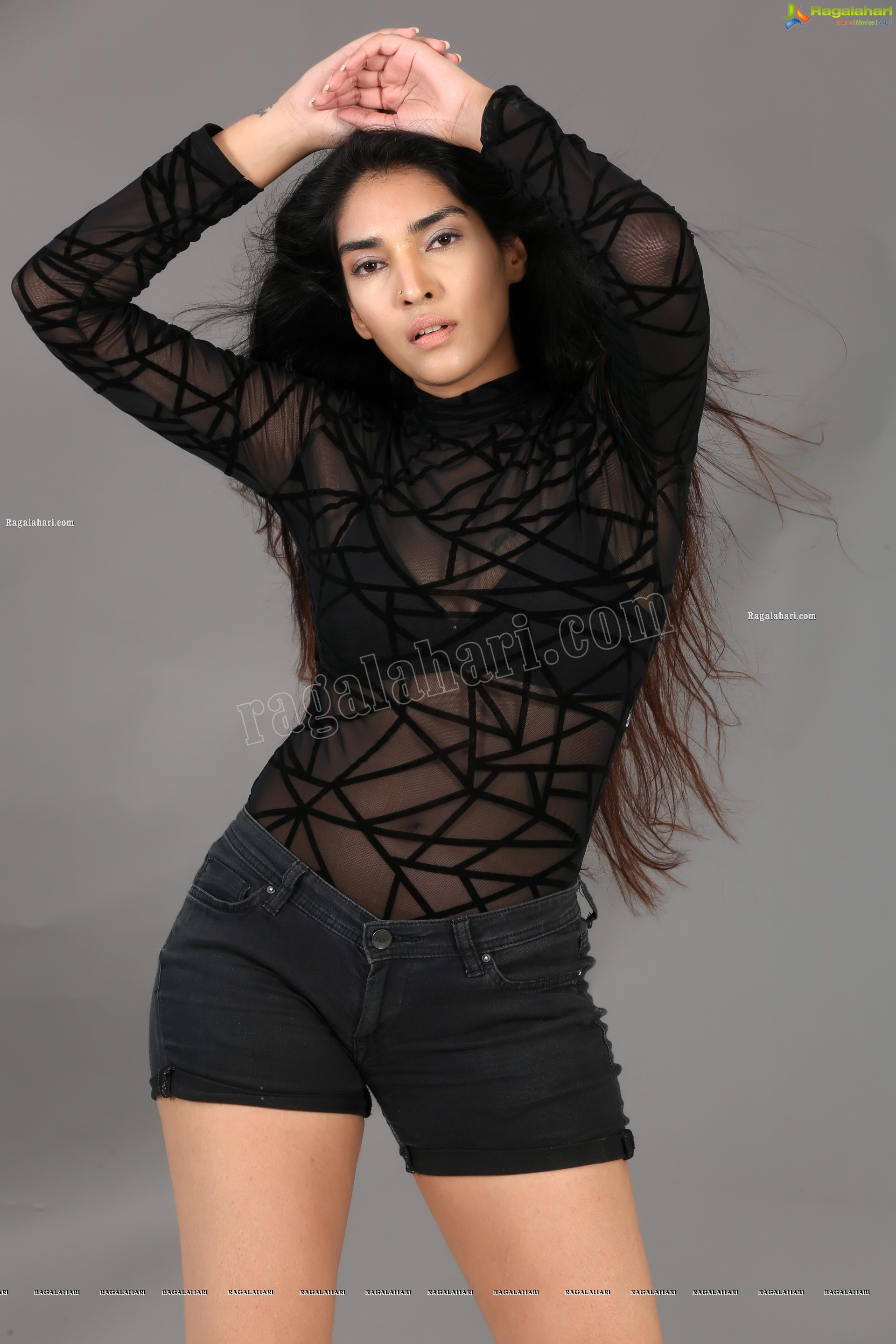 Supraja Narayan in Black Lace Top and Shorts, Exclusive Photo Shoot