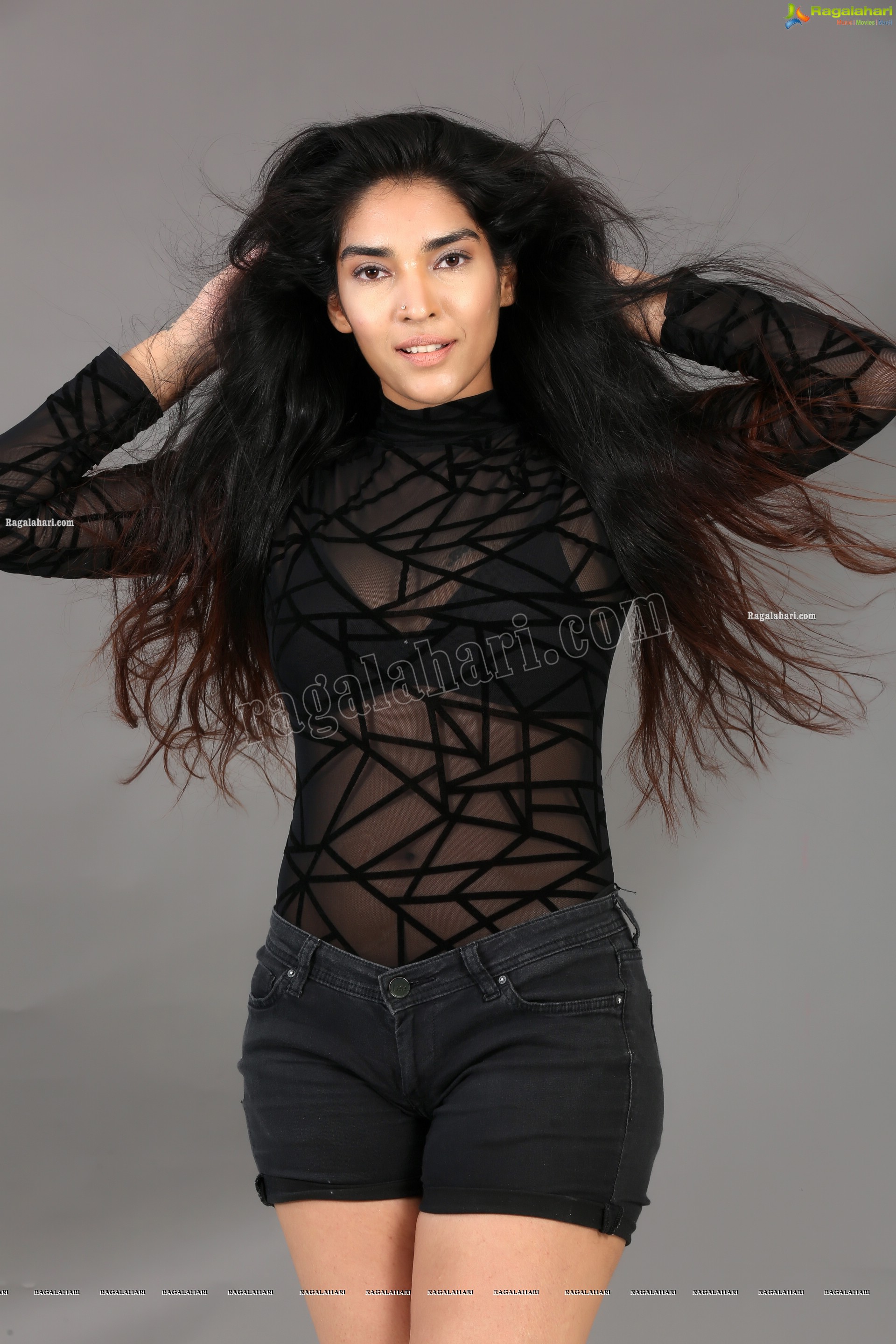 Supraja Narayan in Black Lace Top and Shorts, Exclusive Photo Shoot