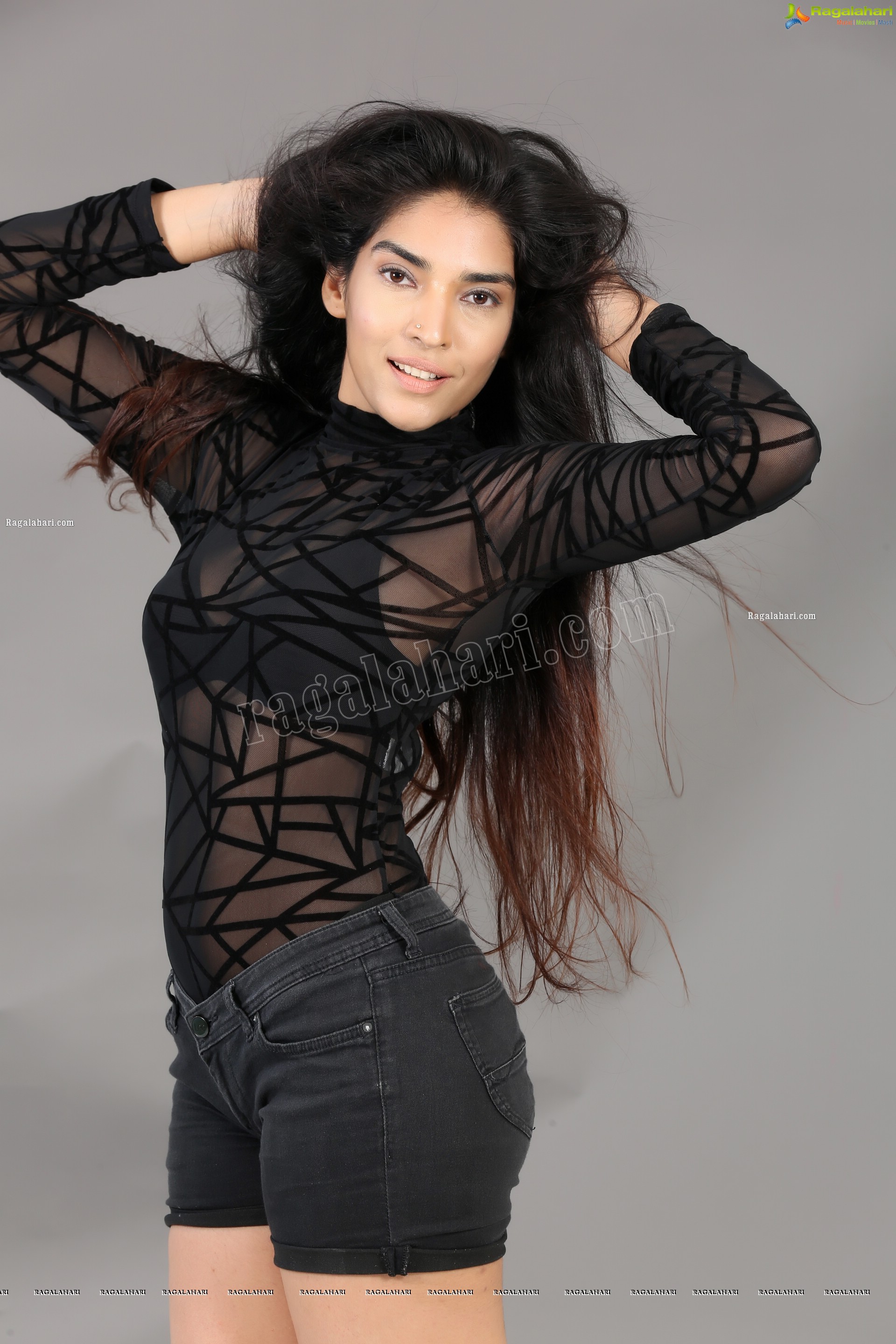 Supraja Narayan in Black Lace Top and Shorts, Exclusive Photo Shoot