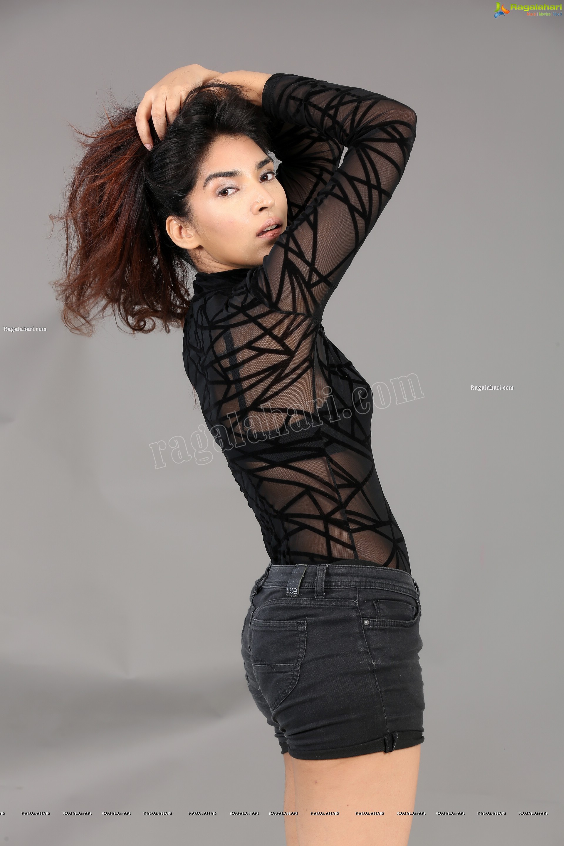 Supraja Narayan in Black Lace Top and Shorts, Exclusive Photo Shoot