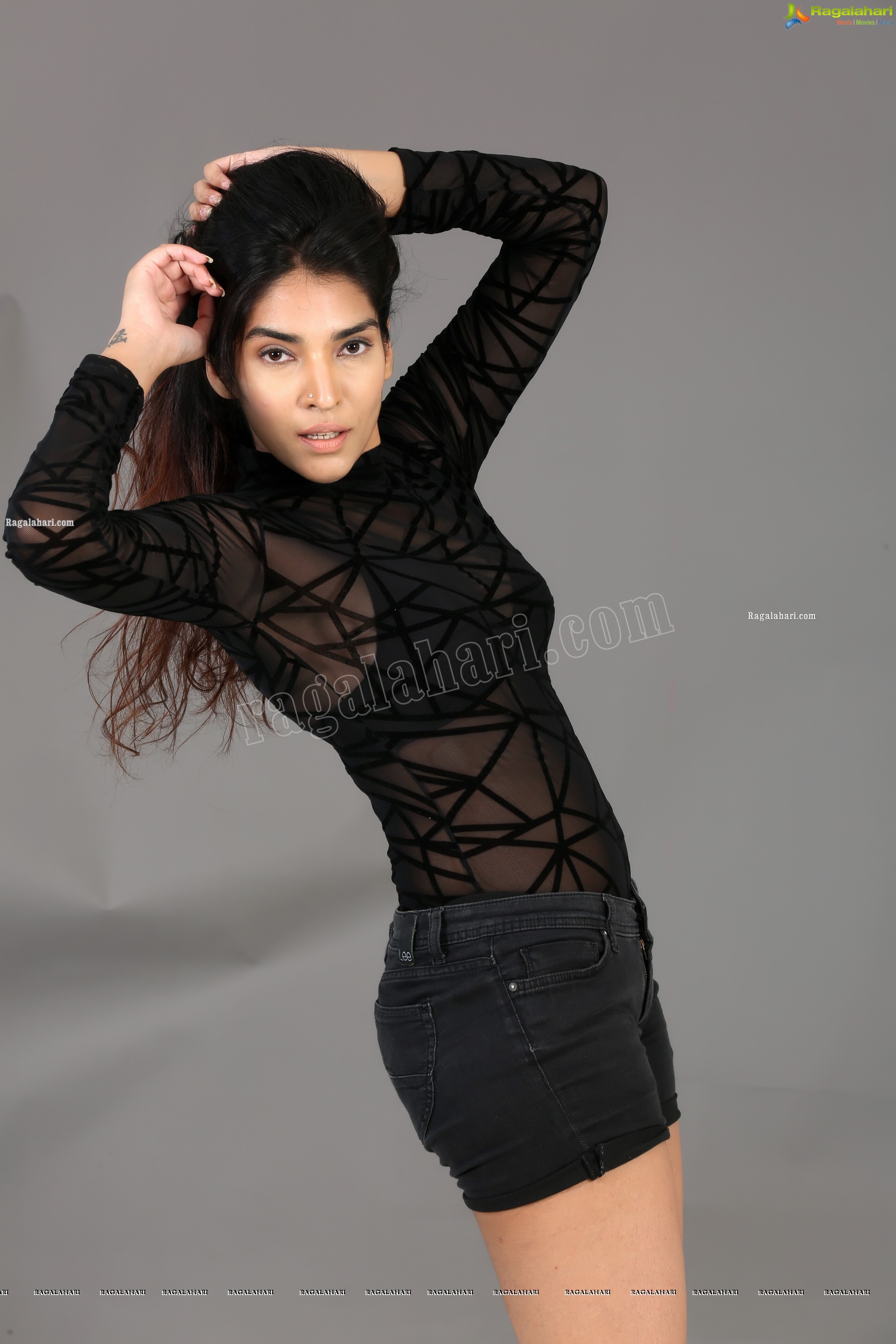 Supraja Narayan in Black Lace Top and Shorts, Exclusive Photo Shoot