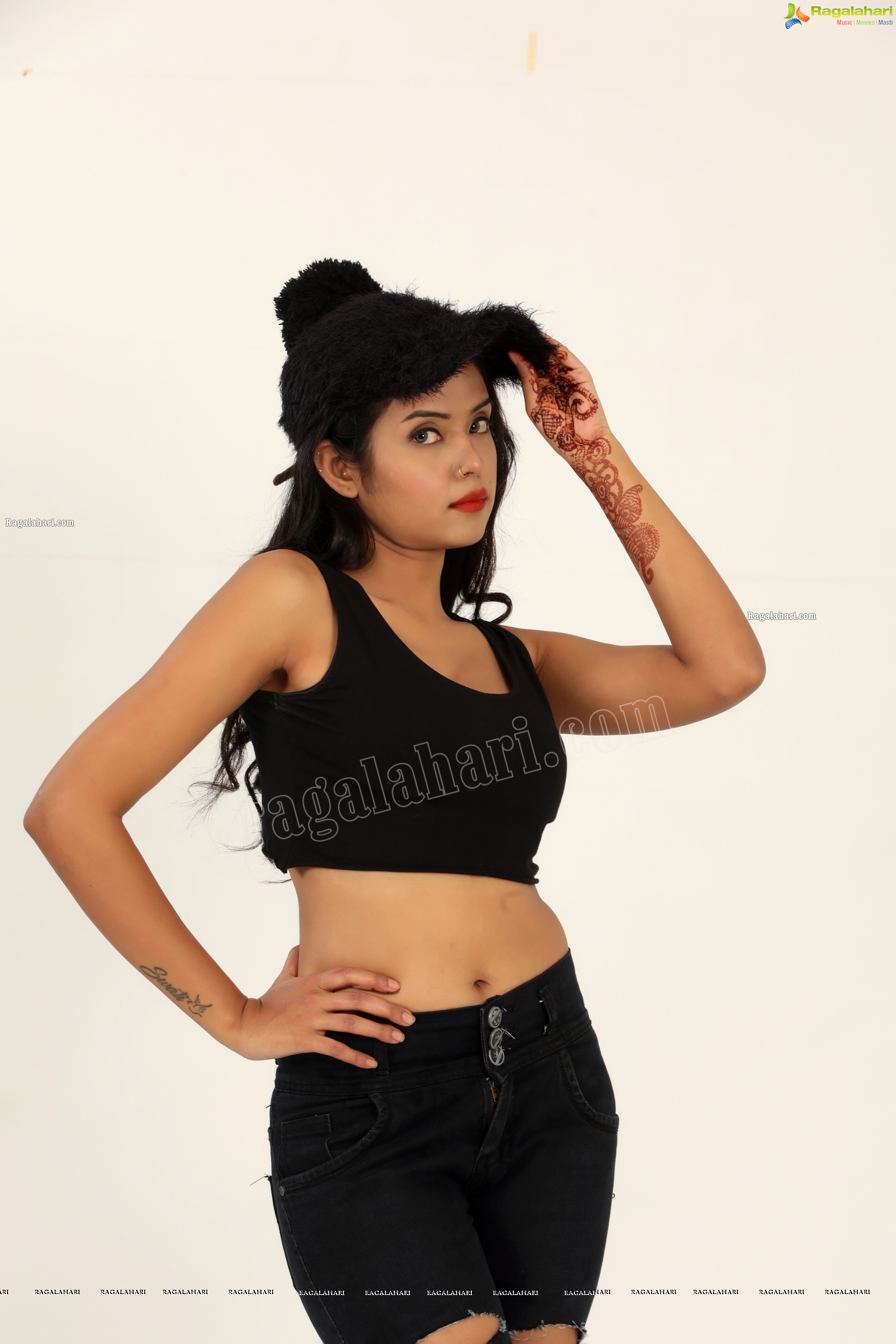 Swati Mandal in Black Crop Top and Ripped Jeans Exclusive Photo Shoot