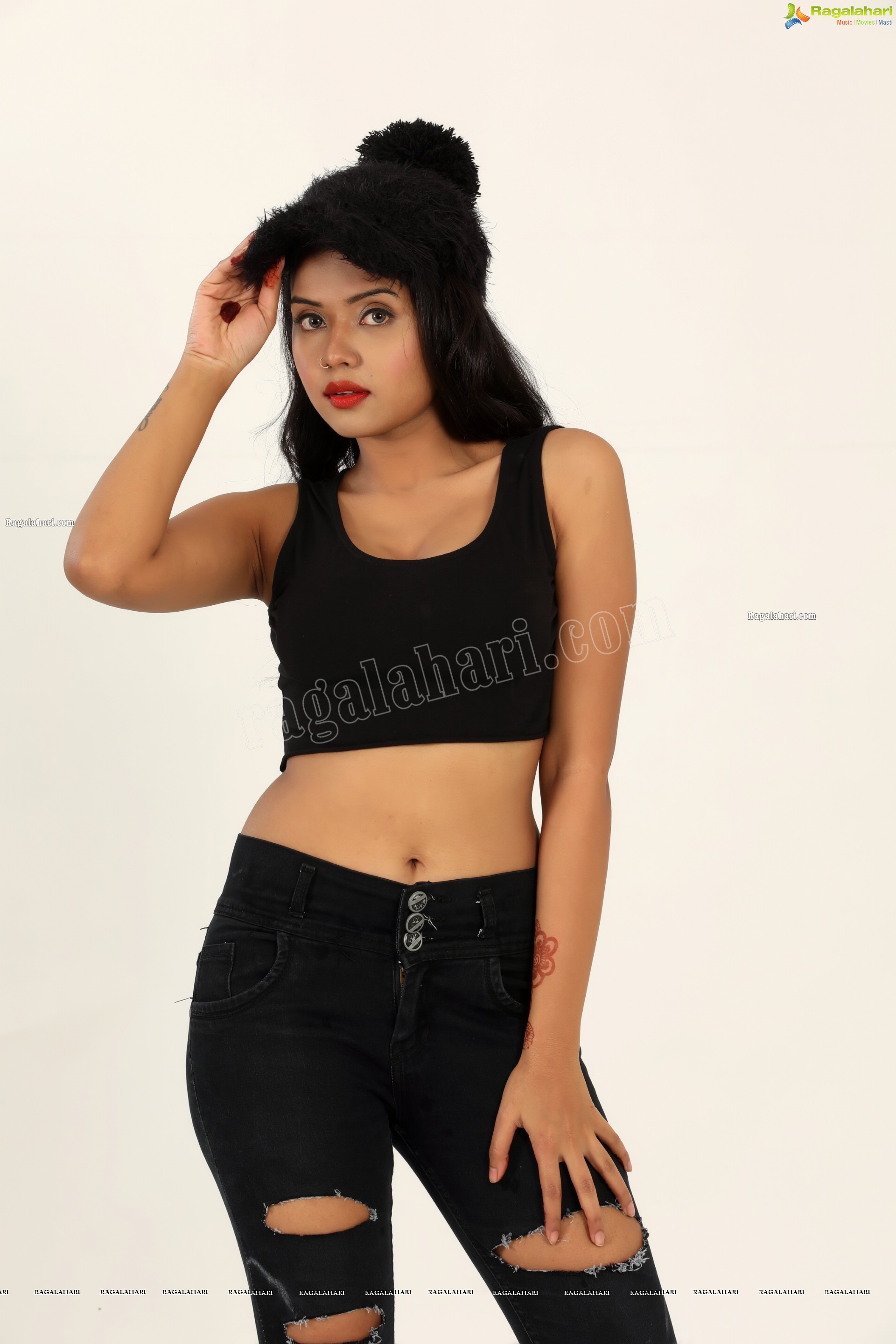 Swati Mandal in Black Crop Top and Ripped Jeans Exclusive Photo Shoot