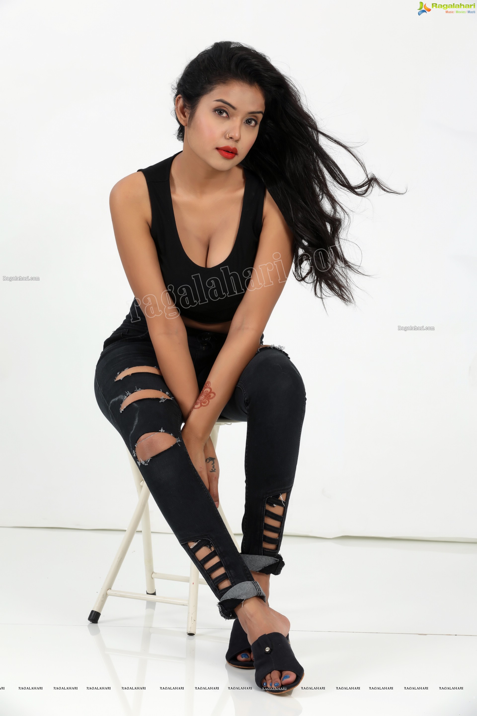 Swati Mandal in Black Crop Top and Ripped Jeans Exclusive Photo Shoot