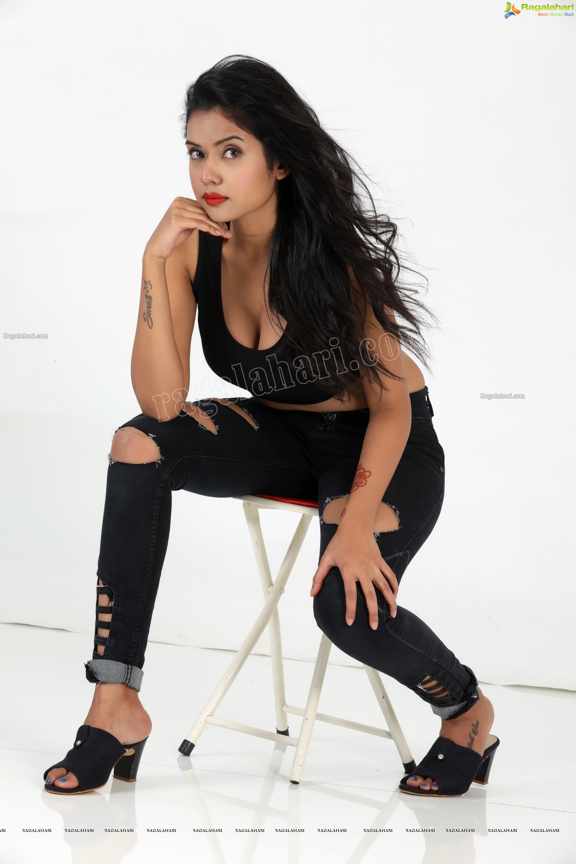 Swati Mandal in Black Crop Top and Ripped Jeans Exclusive Photo Shoot