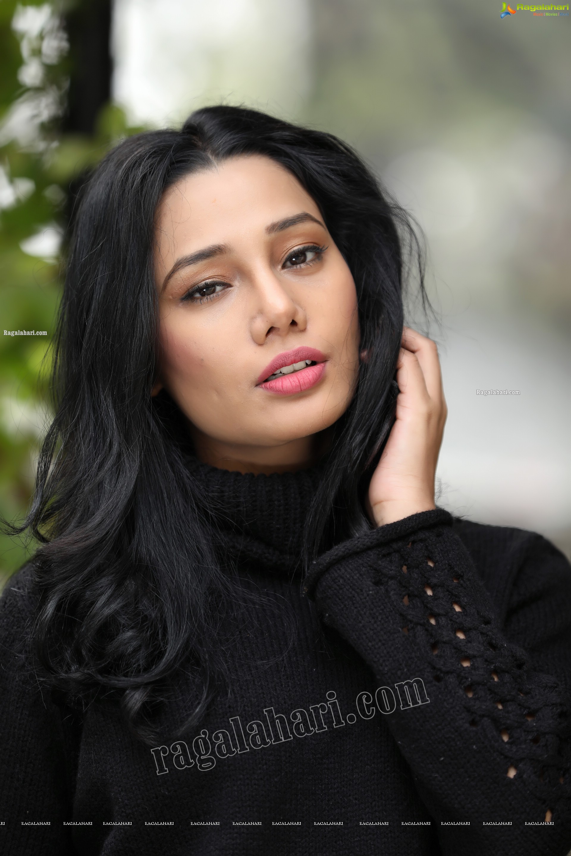 Tueeshaa in Black Turtle Neck T-Shirt and Denim Shorts Exclusive Photo Shoot