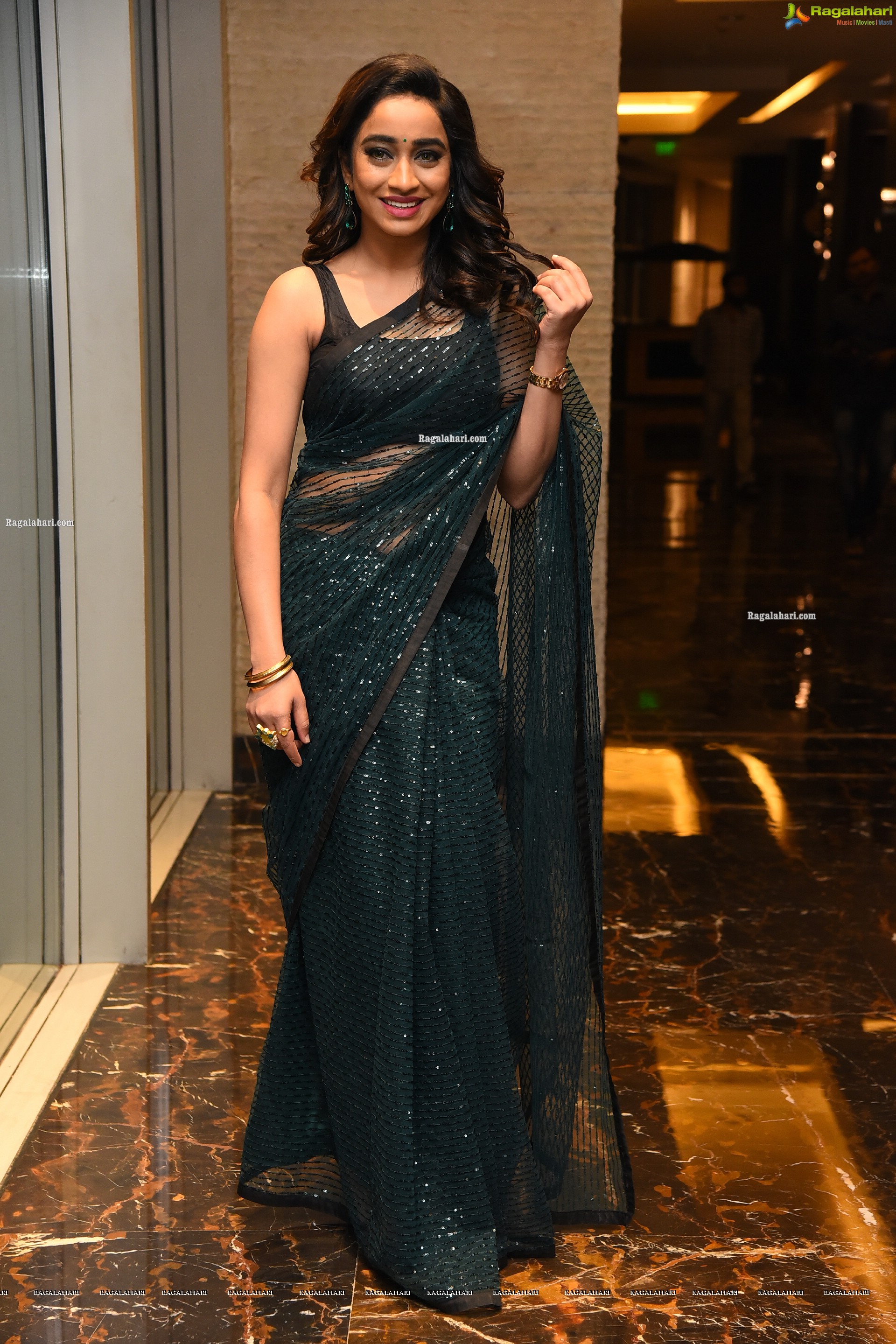 Vindhya Vishaka at Kurup Movie Pre Release Event, HD Photo Gallery
