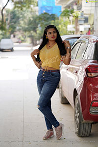 Anusha Venugopal in Yellow Crop Top and Jeans