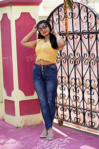 Anusha Venugopal in Yellow Crop Top and Jeans