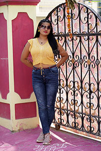 Anusha Venugopal in Yellow Crop Top and Jeans