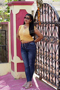 Anusha Venugopal in Yellow Crop Top and Jeans