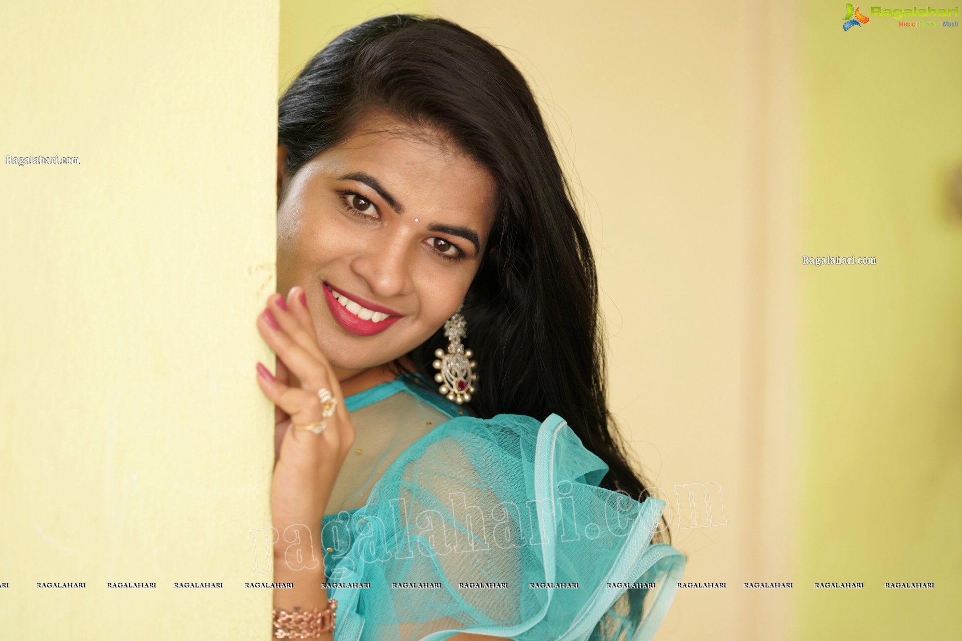 Anusha in Yellow Lehenga and Blue Crop Top, Exclusive Photoshoot