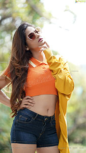 Aparnna in Orange Button Half Placket Crop Top and Shorts