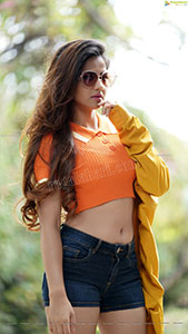 Aparnna in Orange Button Half Placket Crop Top and Shorts