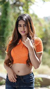 Aparnna in Orange Button Half Placket Crop Top and Shorts