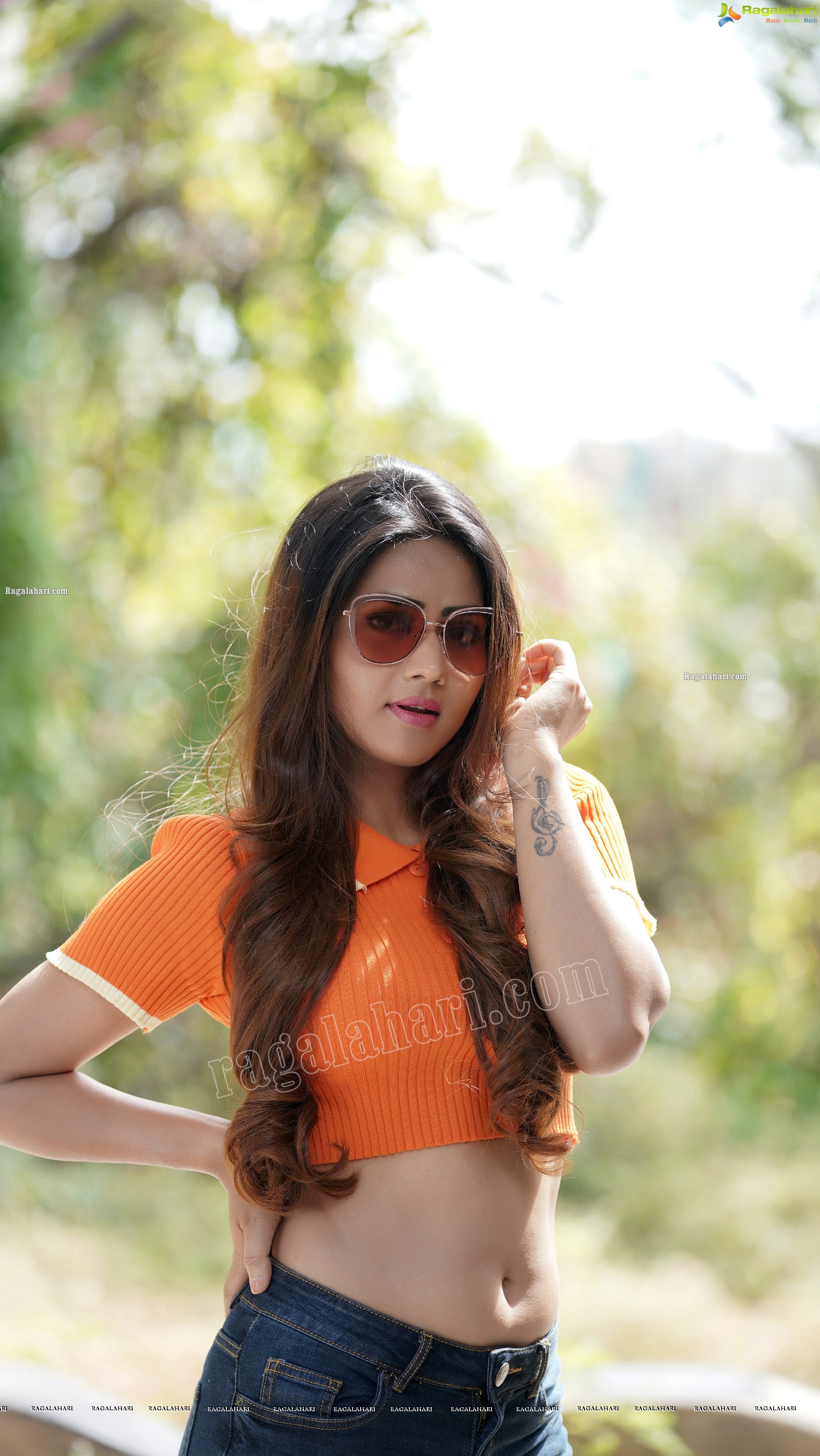 Aparnna Mallik in Orange Button Half Placket Crop Top and Shorts, Exclusive Photoshoot