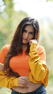 Aparnna in Orange Button Half Placket Crop Top and Shorts