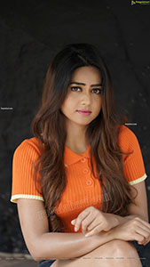 Aparnna in Orange Button Half Placket Crop Top and Shorts