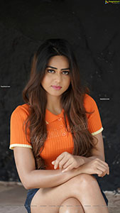 Aparnna in Orange Button Half Placket Crop Top and Shorts