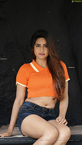 Aparnna in Orange Button Half Placket Crop Top and Shorts