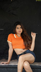 Aparnna in Orange Button Half Placket Crop Top and Shorts