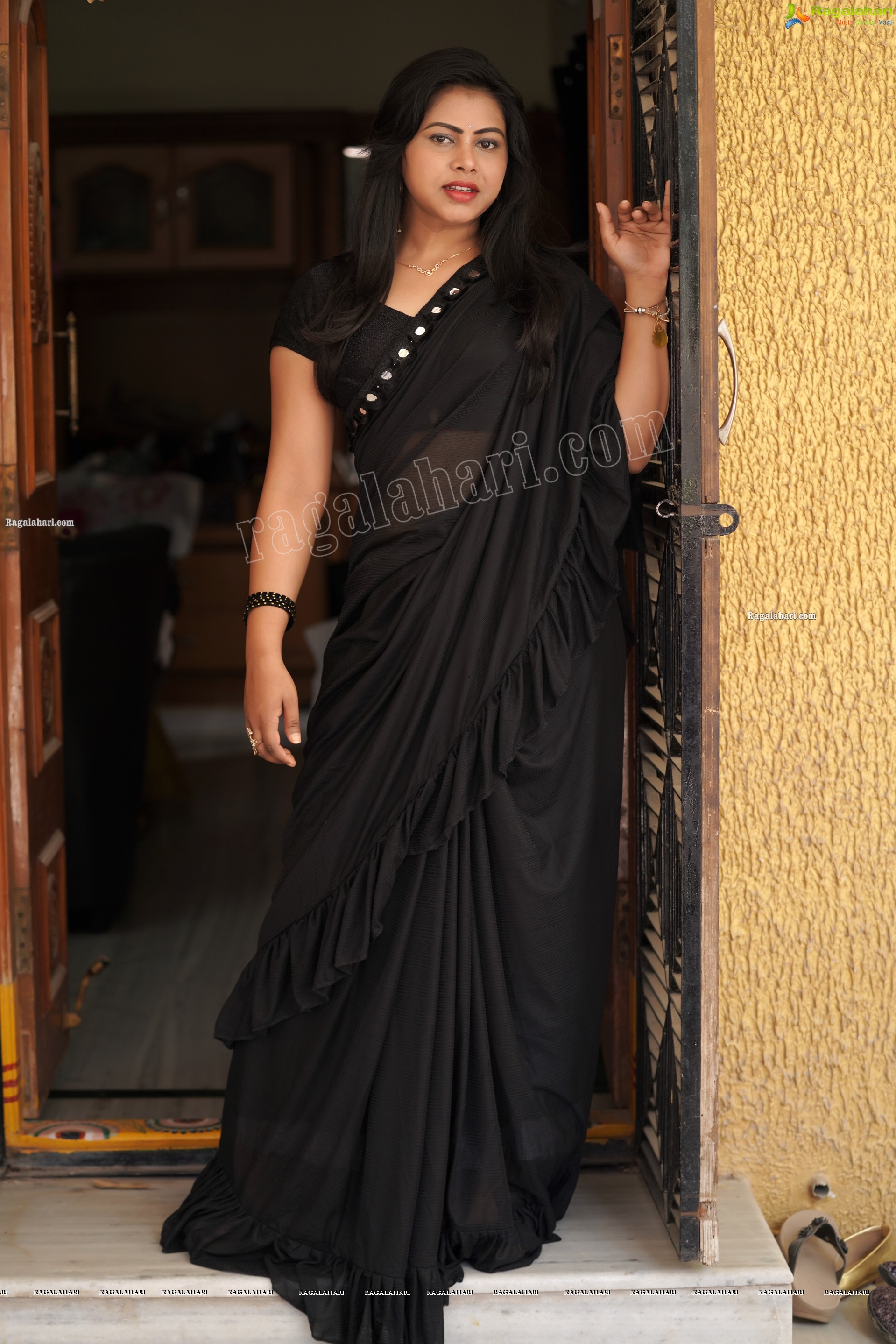 Divya Kottakota in Black Ruffle Saree, Exclusive Photo Shoot