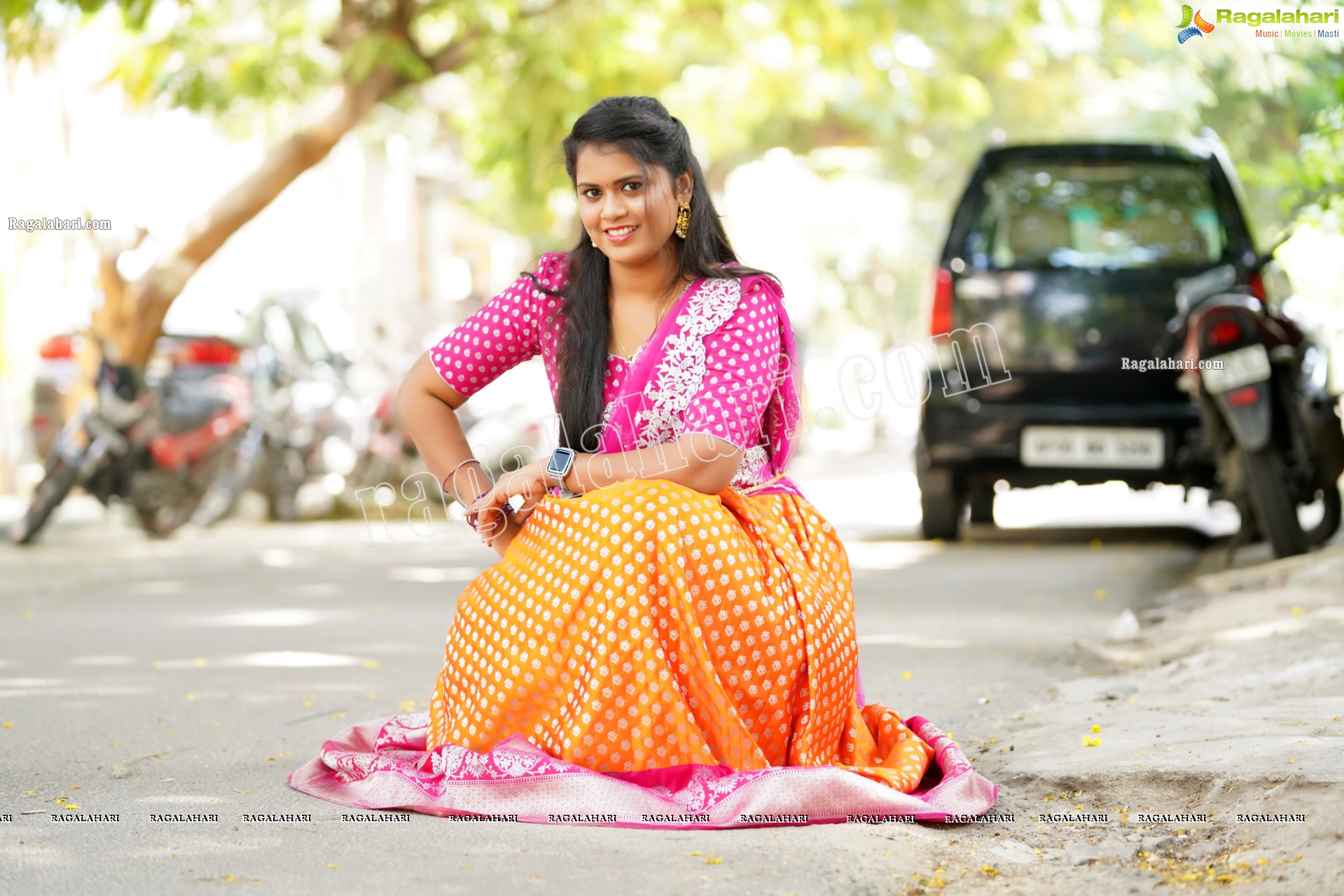 Gowthami Chitti in Pink and Orange Lehenga Choli, Exclusive Photoshoot