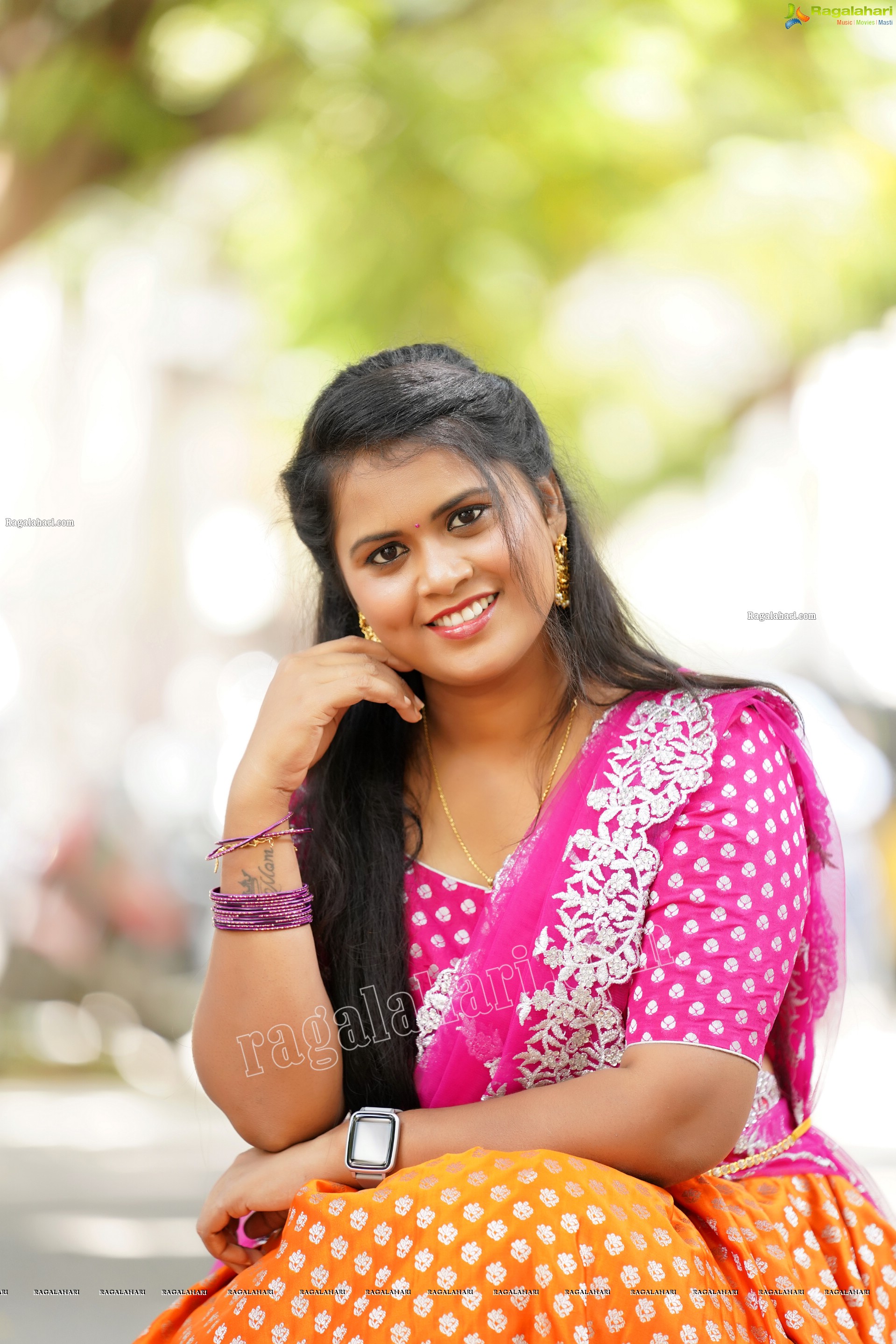 Gowthami Chitti in Pink and Orange Lehenga Choli, Exclusive Photoshoot