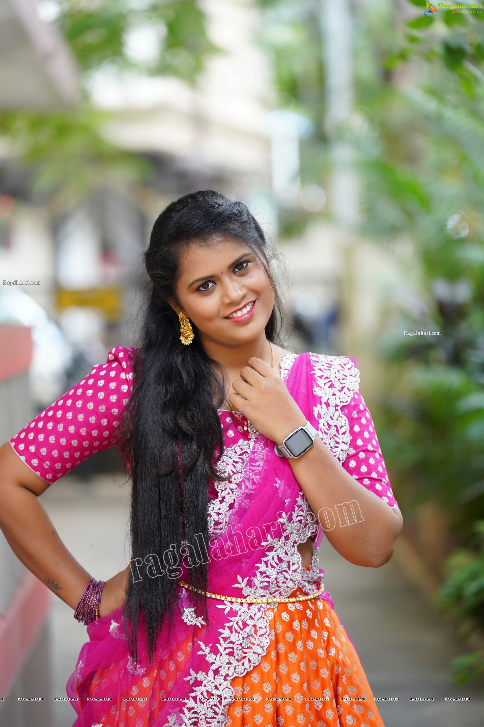 Gowthami Chitti in Pink and Orange Lehenga Choli, Exclusive Photoshoot