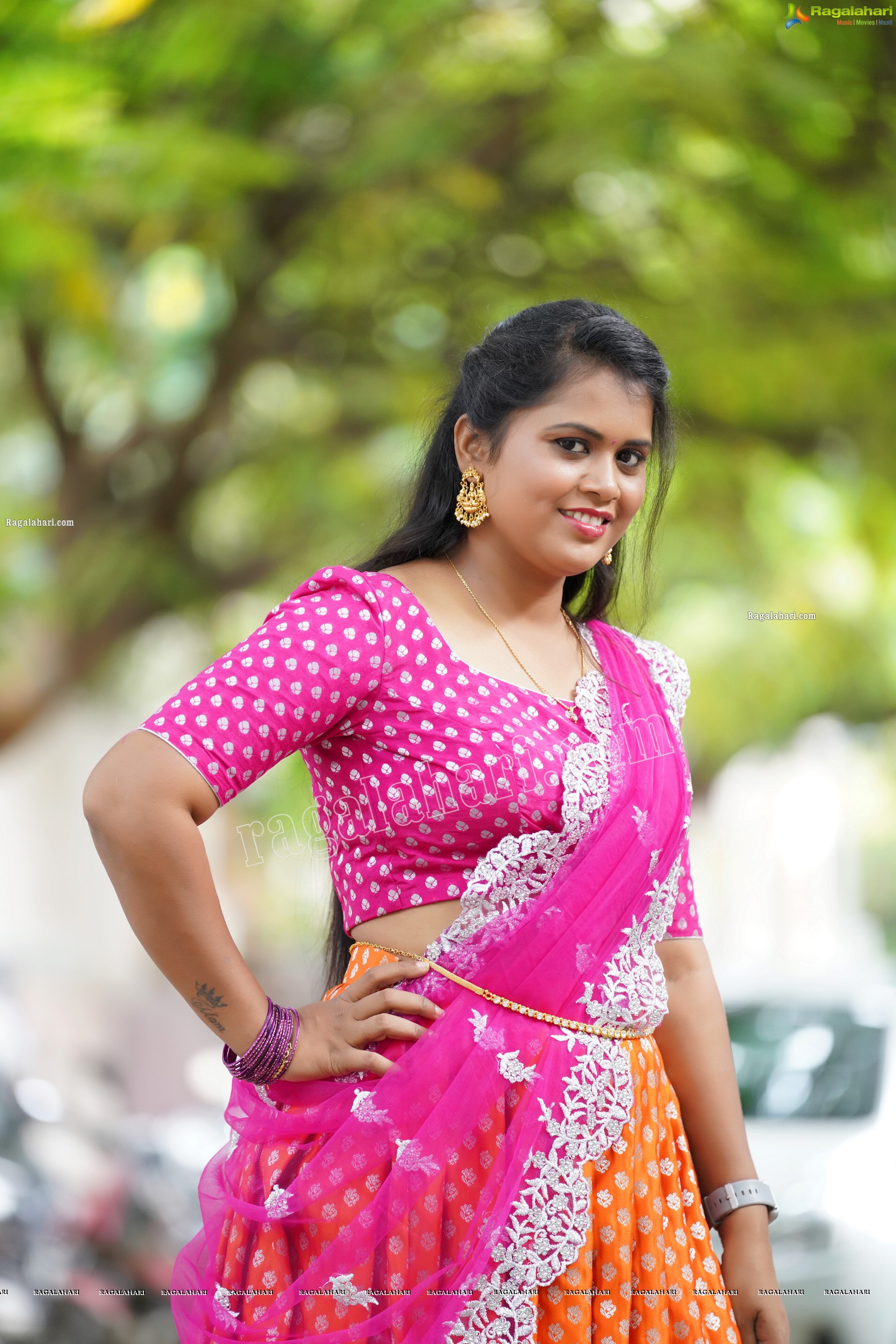 Gowthami Chitti in Pink and Orange Lehenga Choli, Exclusive Photoshoot