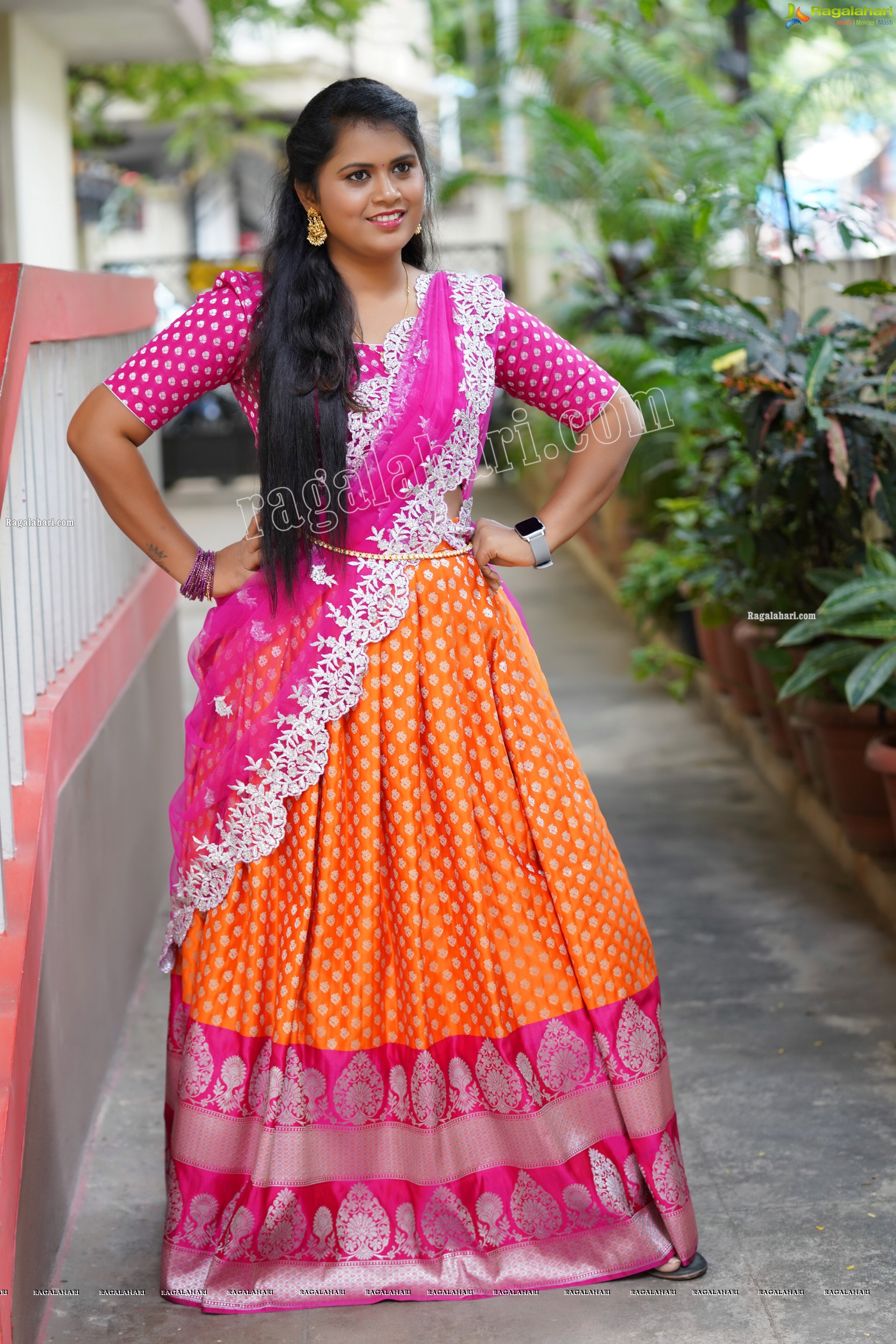 Gowthami Chitti in Pink and Orange Lehenga Choli, Exclusive Photoshoot