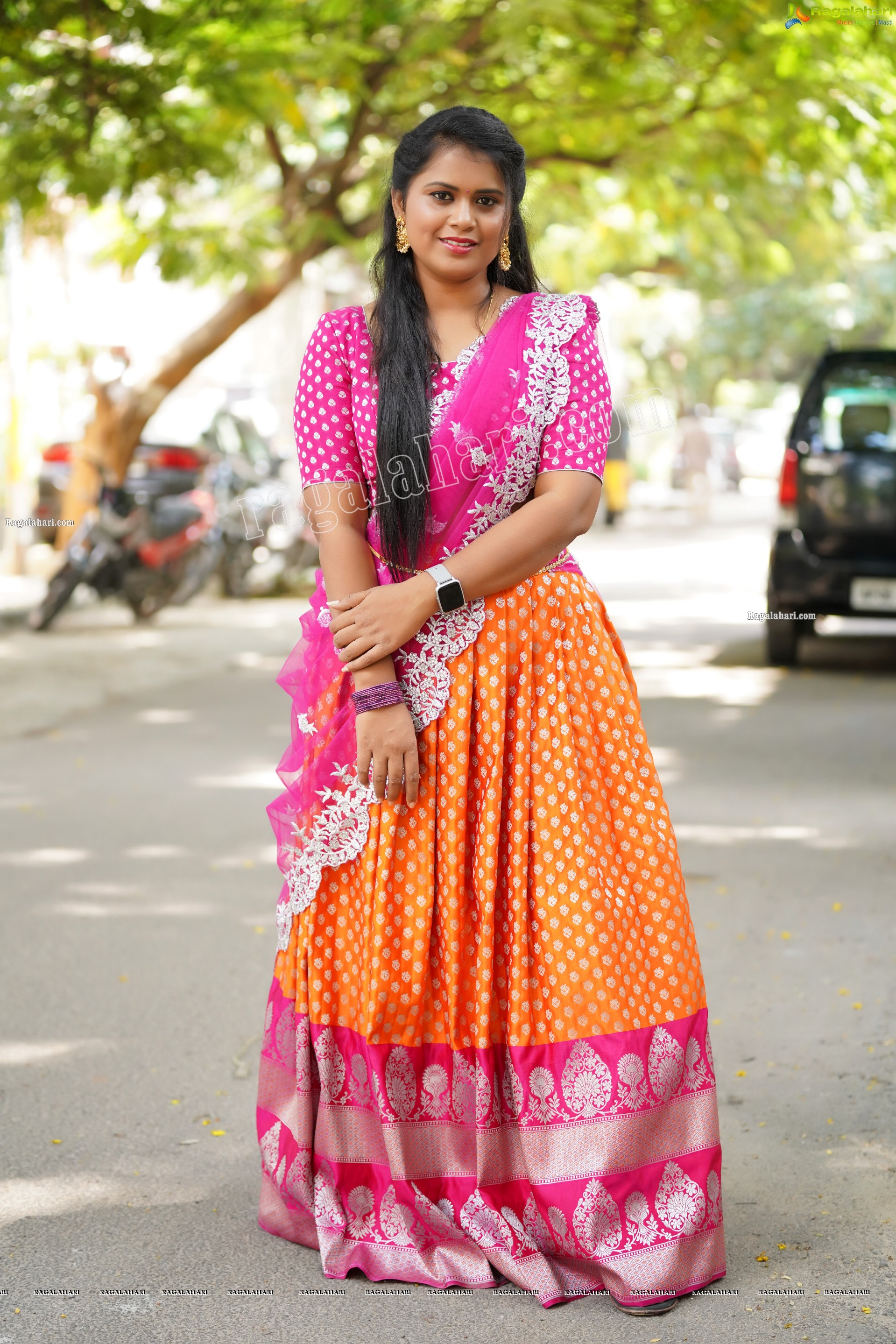 Gowthami Chitti in Pink and Orange Lehenga Choli, Exclusive Photoshoot