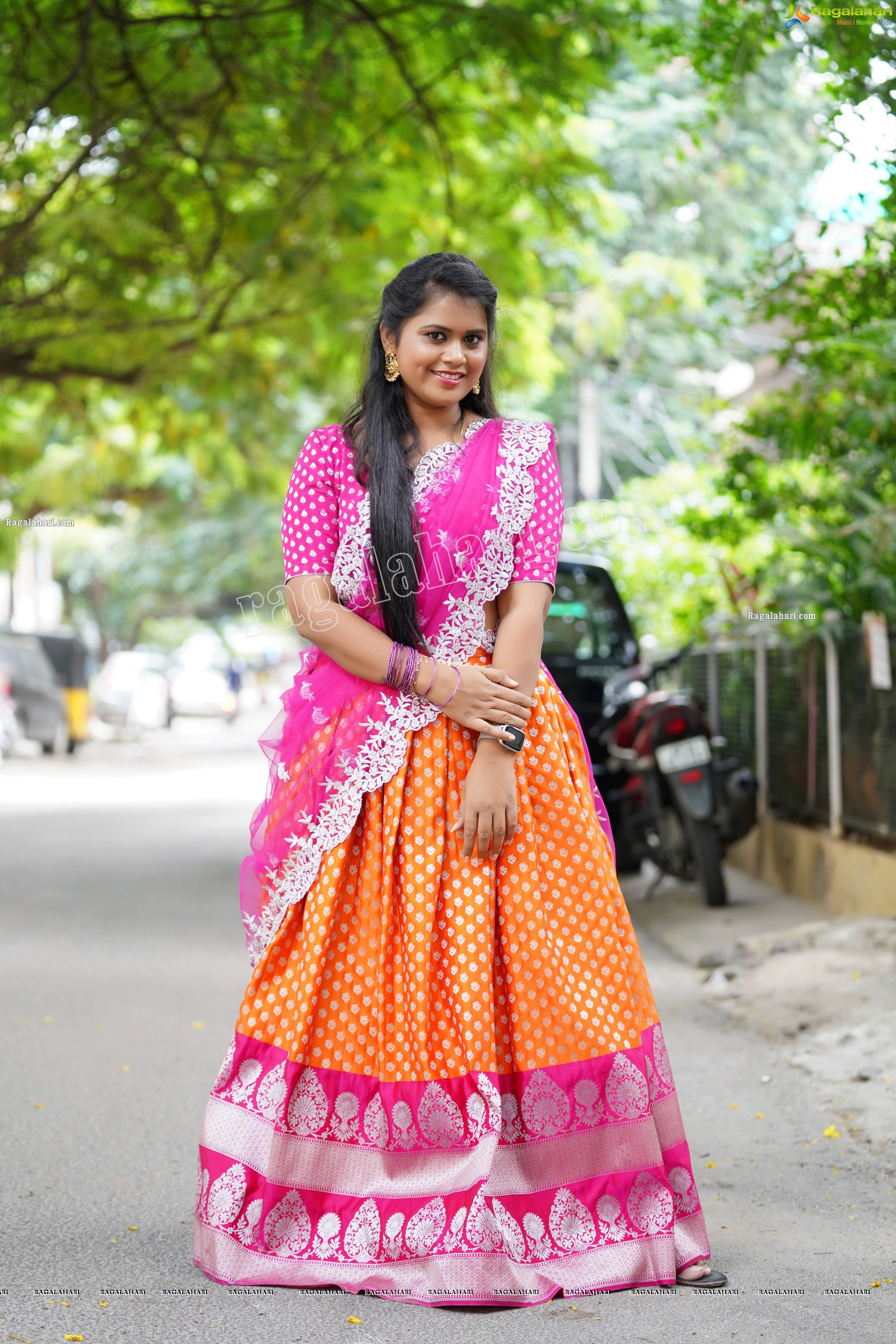 Gowthami Chitti in Pink and Orange Lehenga Choli, Exclusive Photoshoot