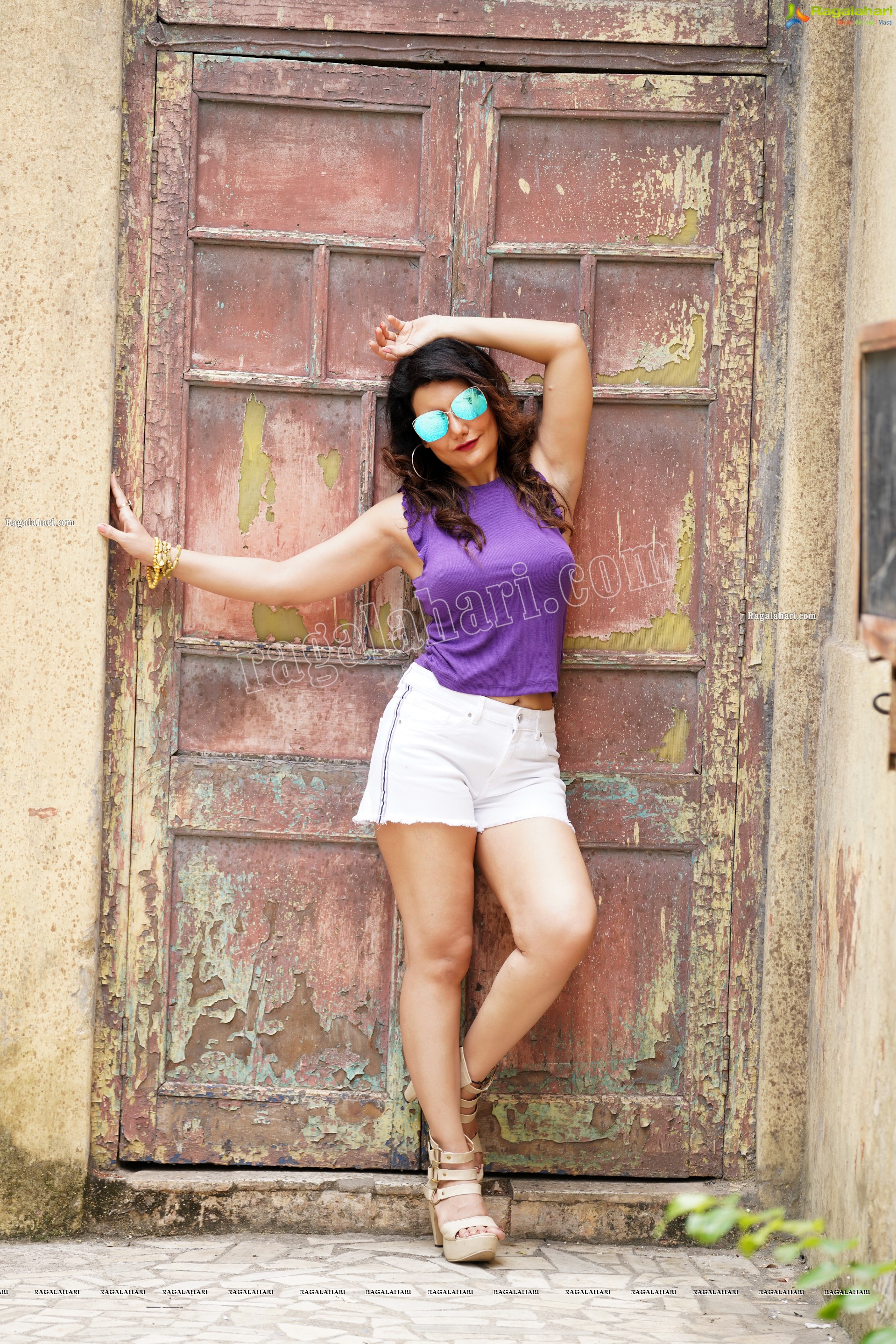 Nisha Singh Rajput in Purple Crop Top and White Shorts, Exclusive Photoshoot