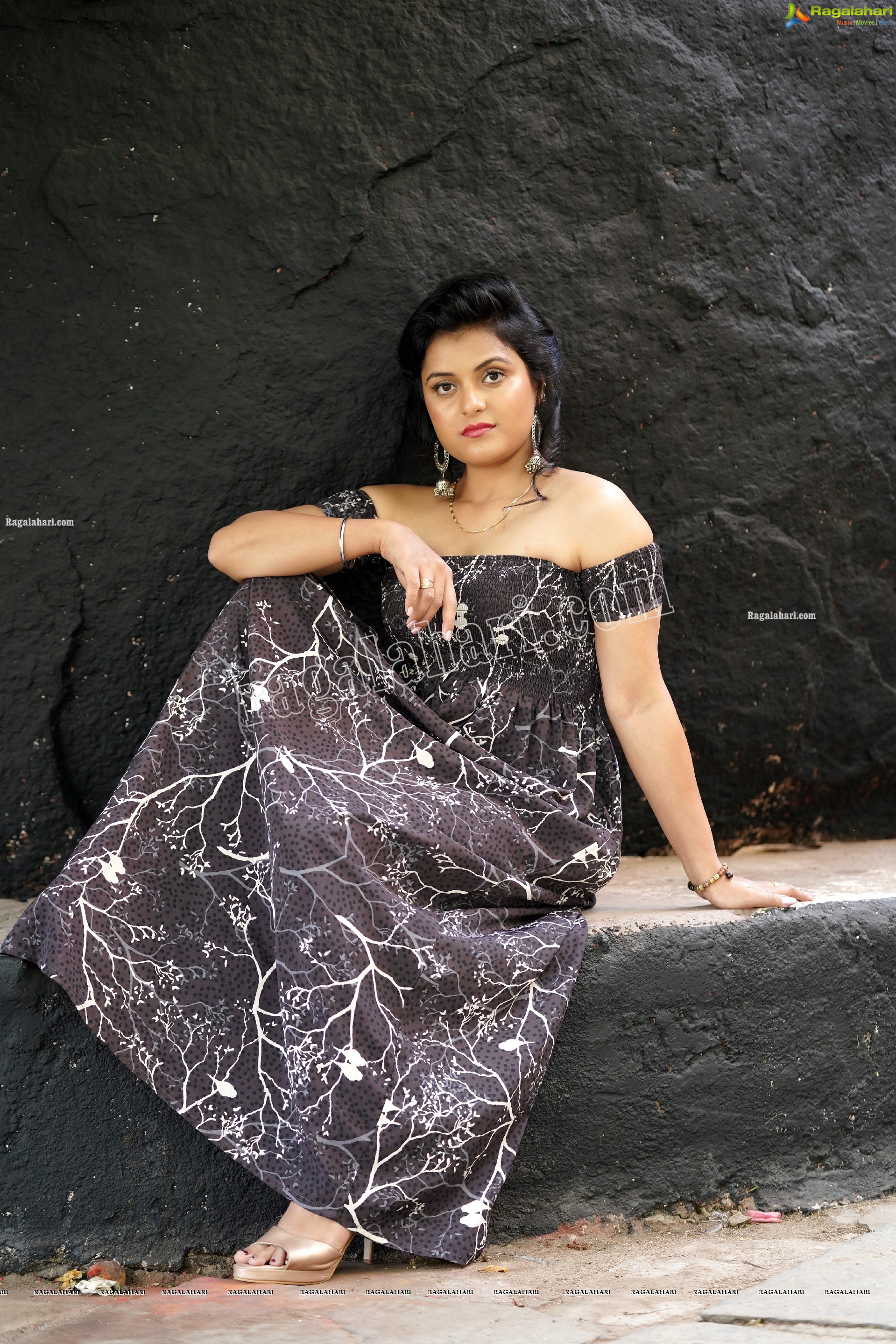 Richa Kalra in Dark Gray Off Shoulder Maxi Dress, Exclusive Photoshoot