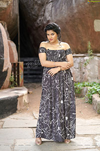 Richa Kalra in Dark Gray Off Shoulder Maxi Dress