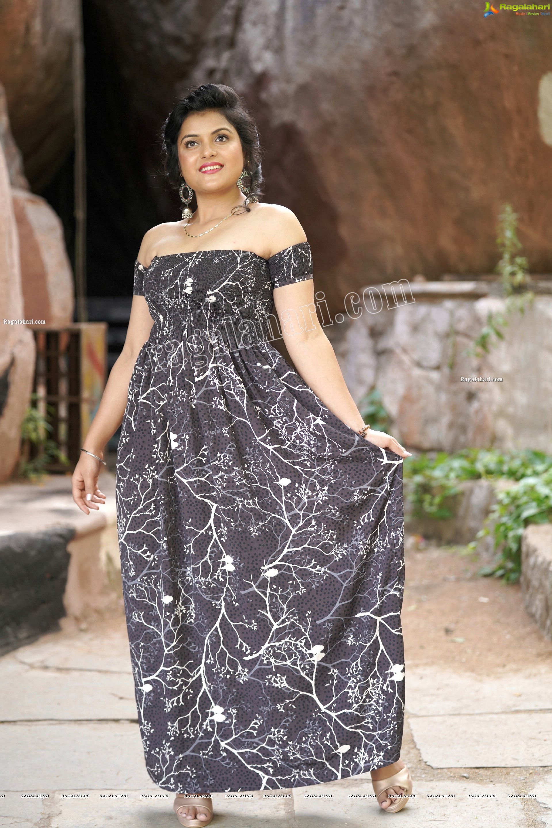 Richa Kalra in Dark Gray Off Shoulder Maxi Dress, Exclusive Photoshoot