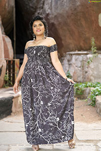 Richa Kalra in Dark Gray Off Shoulder Maxi Dress