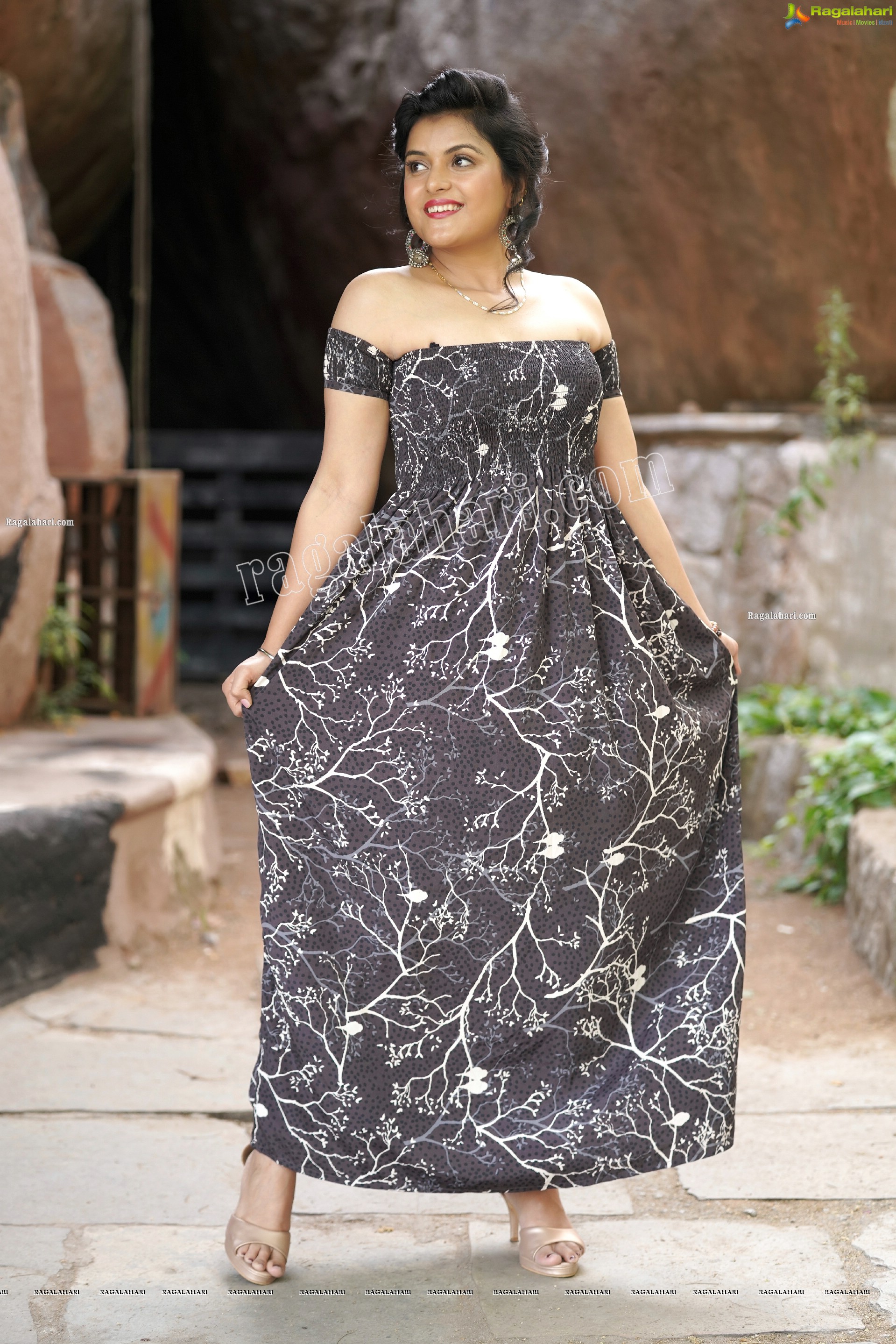 Richa Kalra in Dark Gray Off Shoulder Maxi Dress, Exclusive Photoshoot