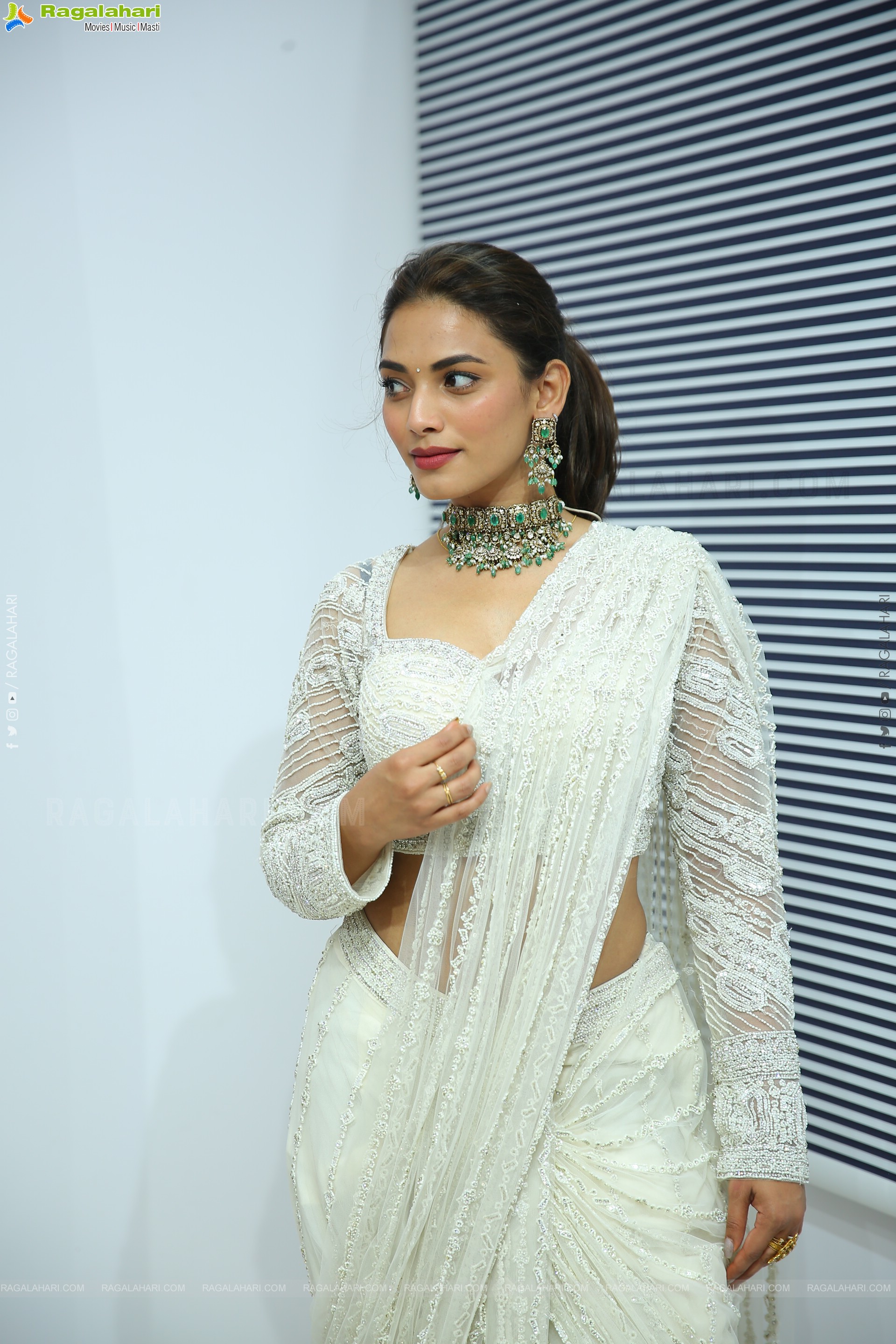 Sony stills in White Designer Net Saree, HD Gallery