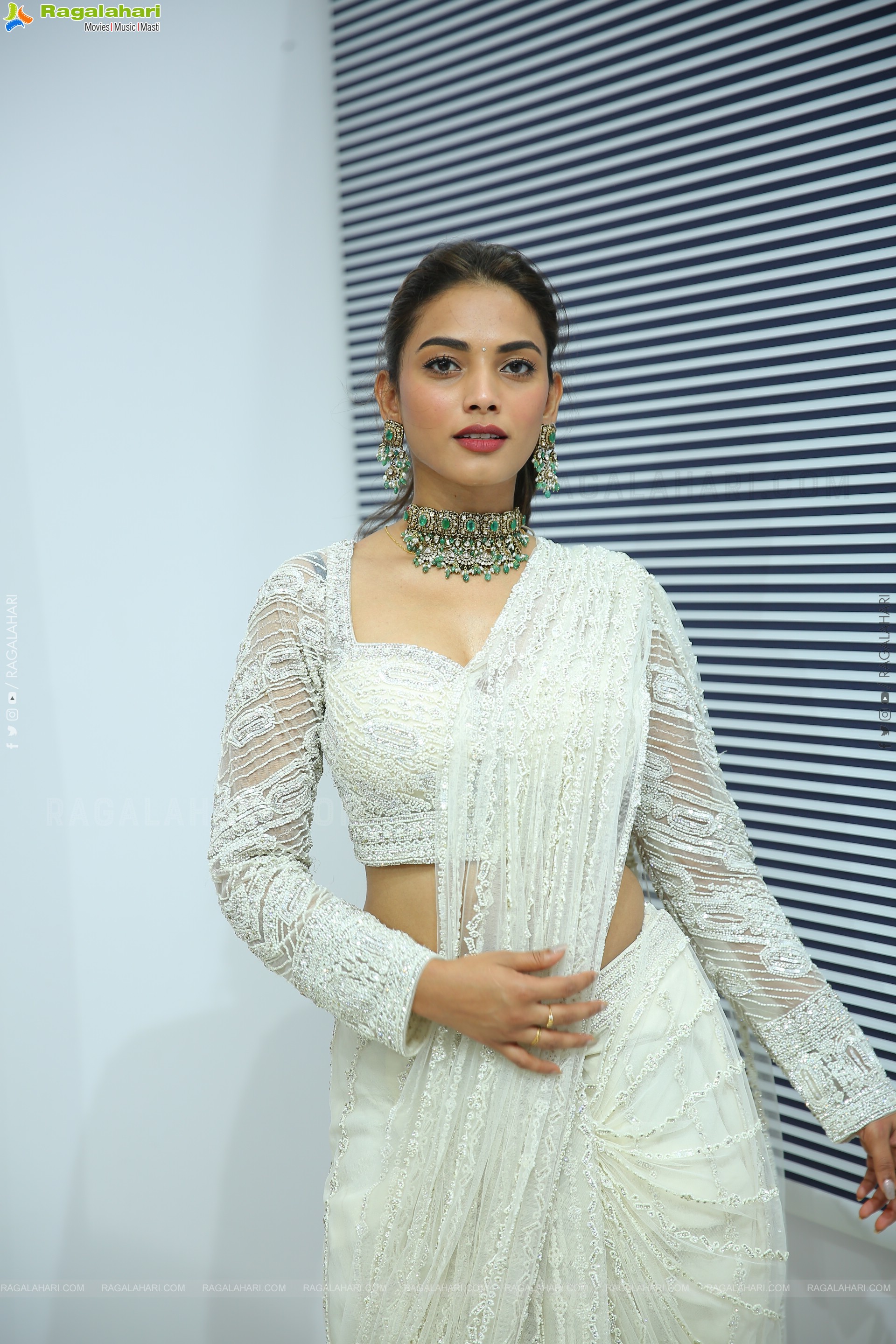 Sony stills in White Designer Net Saree, HD Gallery