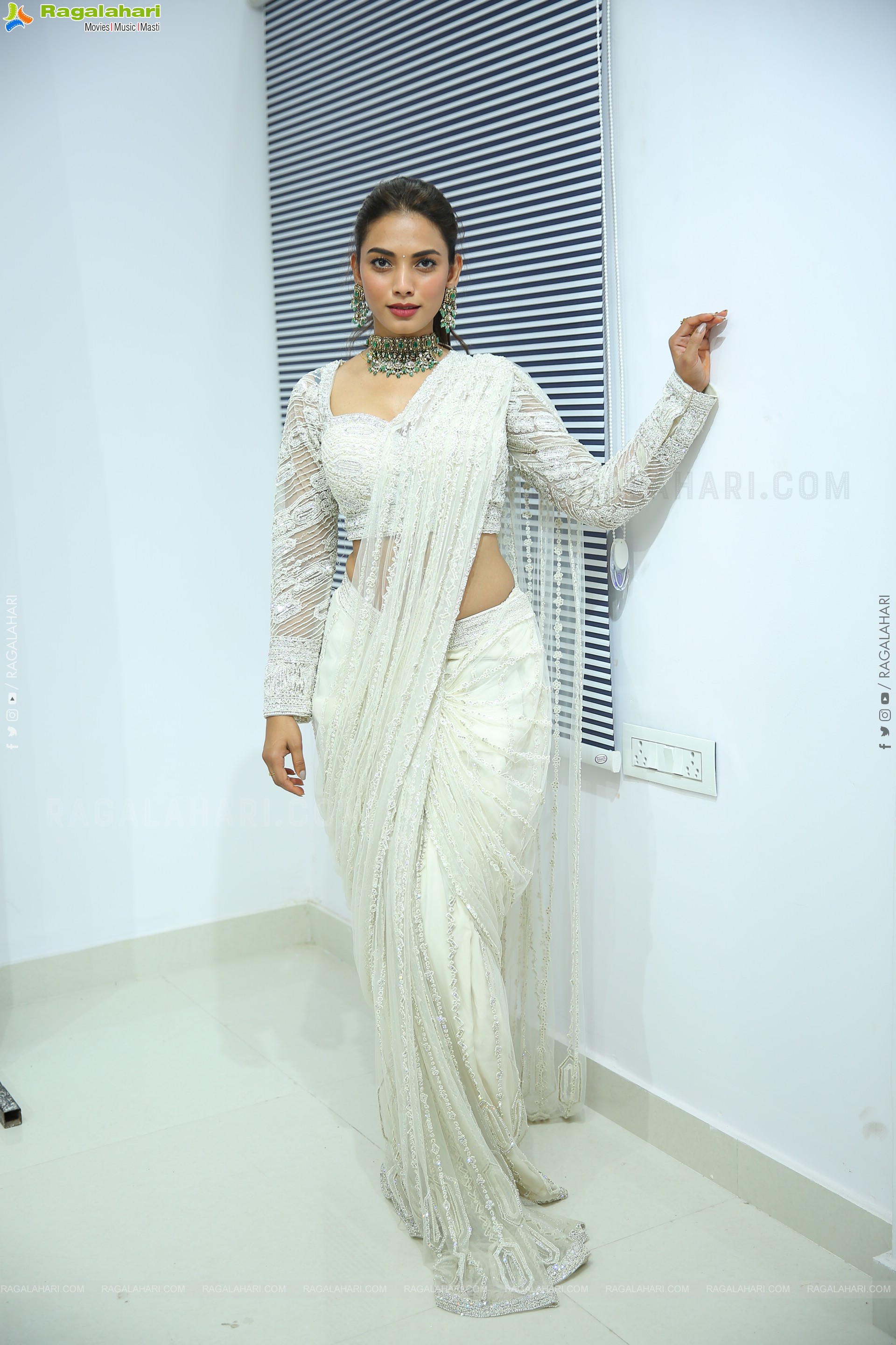 Sony stills in White Designer Net Saree, HD Gallery