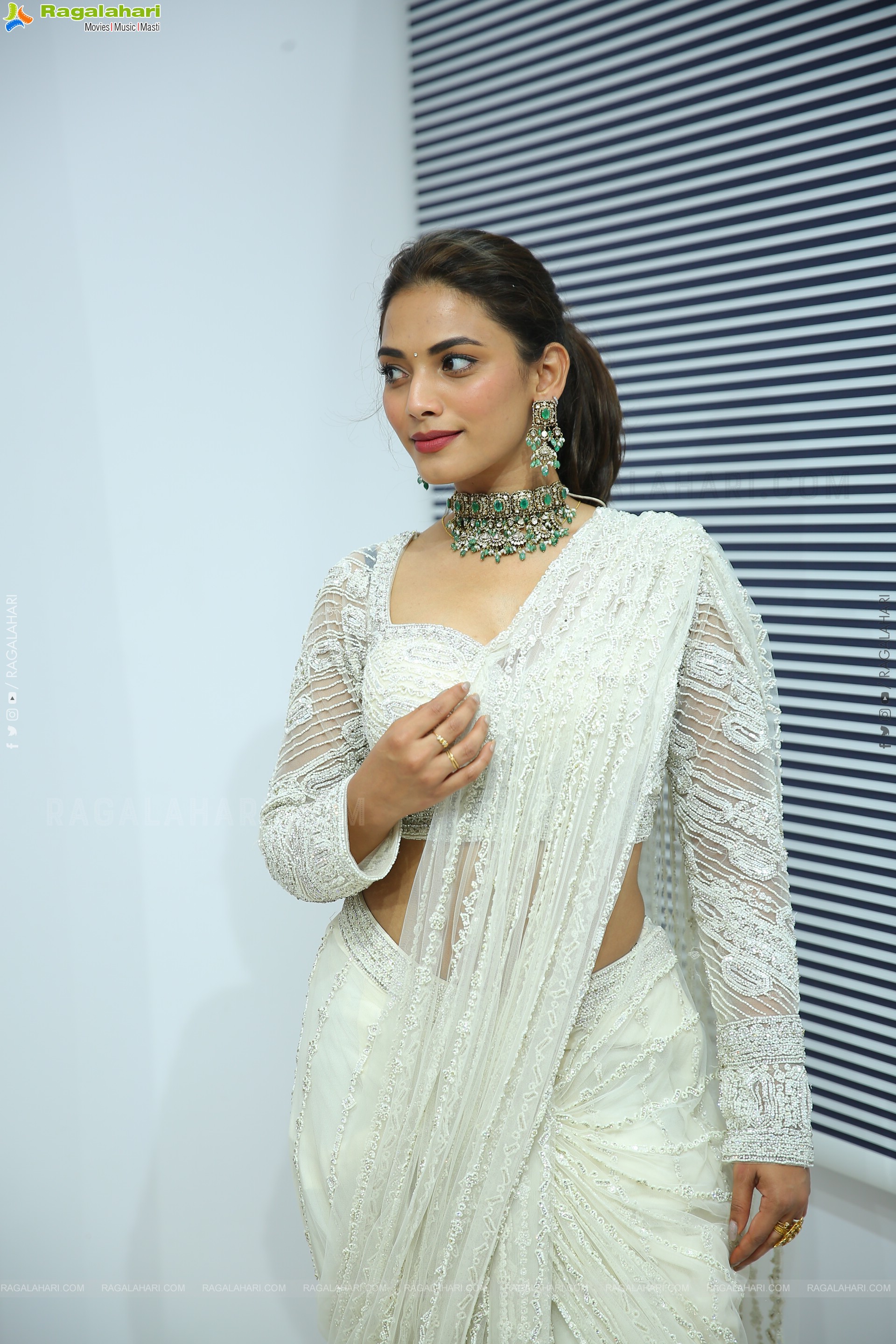 Sony stills in White Designer Net Saree, HD Gallery