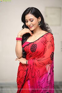 Anusri Aira Stills in Red Saree, HD Gallery